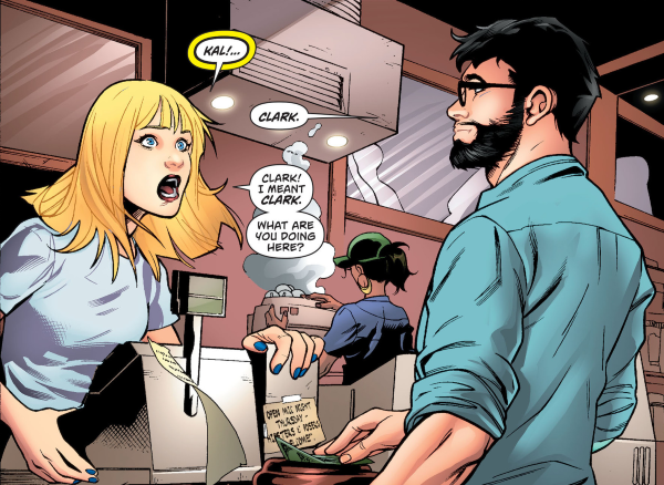 Clark walks into Kara's coffee shop in Supergirl 36 (2015)