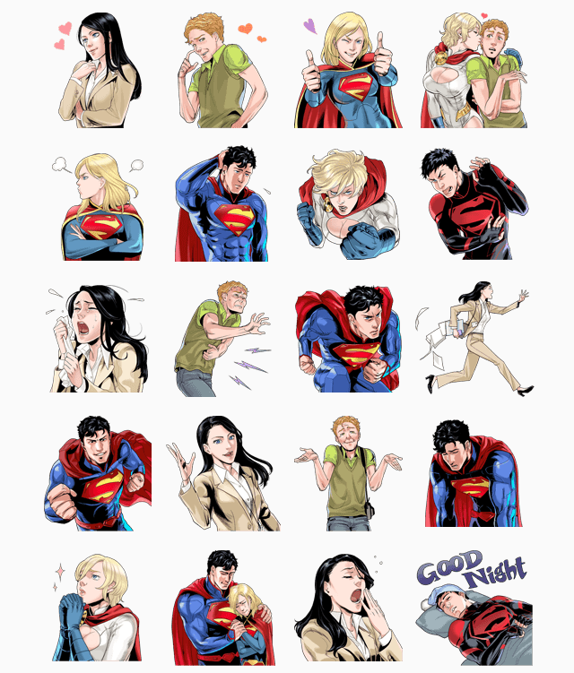 Superman, Lois Lane, Supergirl, Power Girl, Superboy and Jimmy Olson virtual phone stickers